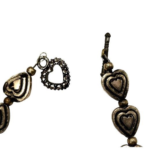 Vintage Silver Tone Metal Heart Bead Bracelet Valentines Day 8 inch - Picture 5 of 6